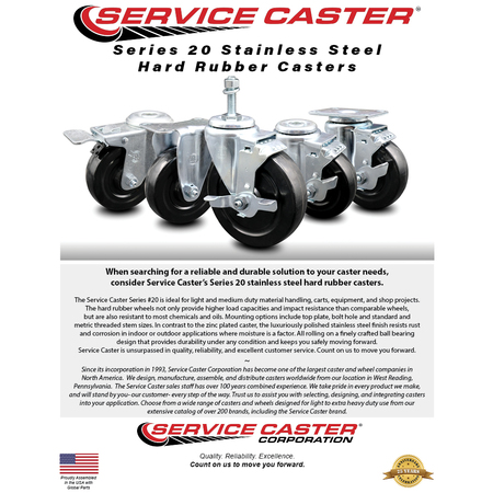 Service Caster 5 Inch SS Hard Rubber Wheel Swivel Top Plate Caster with Total Lock Brake SCC SCC-SSTTL20S514-HRS